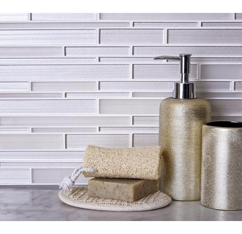 11.8" x 12.2" Glass Mosaic Tile, White