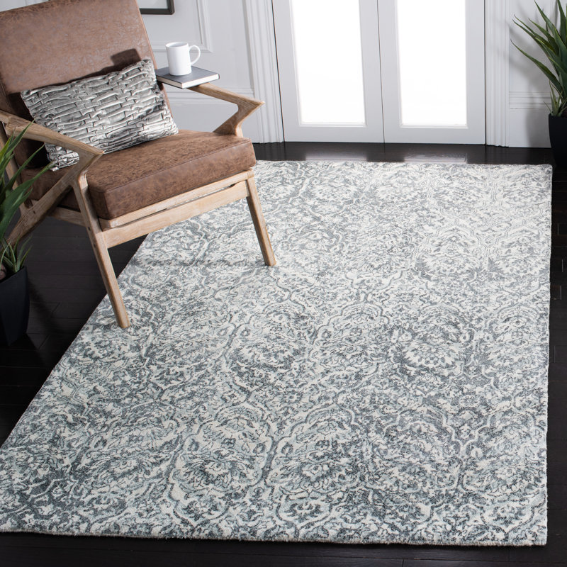 Tapis ivoire / sauge en laine touffeté à la main Restoration, Rectangle 5 pi x 8 pi