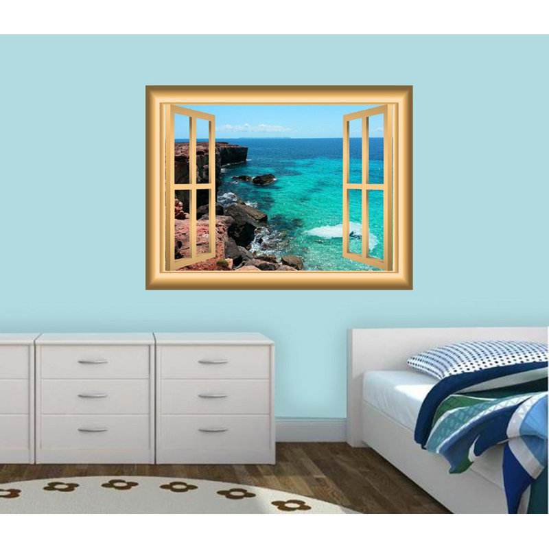Décalcomanie murale nature de fenêtre ocean, H 28 po x l 36 po x p 0,01 po
