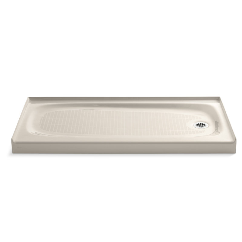 Salient 60" x 30" Cast Iron Rectangular Single Threshold Alcove Shower Base, Innocent Blush, Left-Hand
