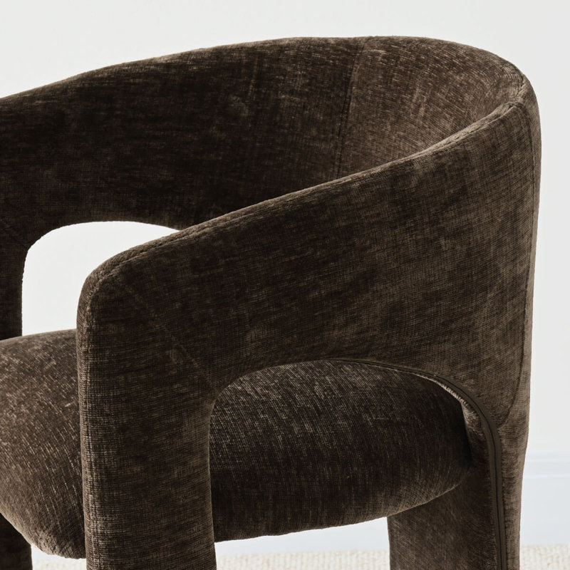 Chaise d'appoint moderne sculpturale avec dossier enveloppant incurvé et assise rembourrée, Brun chocolat