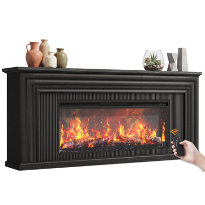 70" Fireplace TV Stand with Large 42" Electric Fireplace, Farmhouse  Entertainment Center TV Console for 65 75 Up to 80 Inch TV, Media Cabinet with 3 Drawers & Ample Storage, Fluted Design, Ideal for Living Room, Black