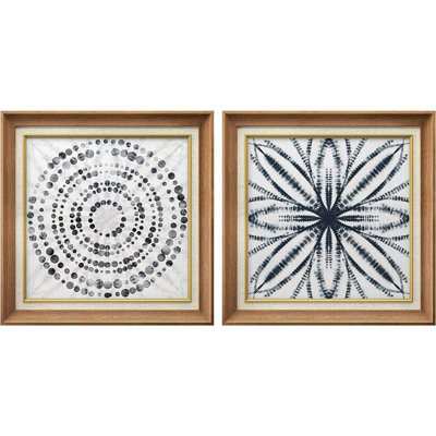 Motif géométrique abstrait aquarelle bleu - ensemble de 2 peintures sur toile encadrées