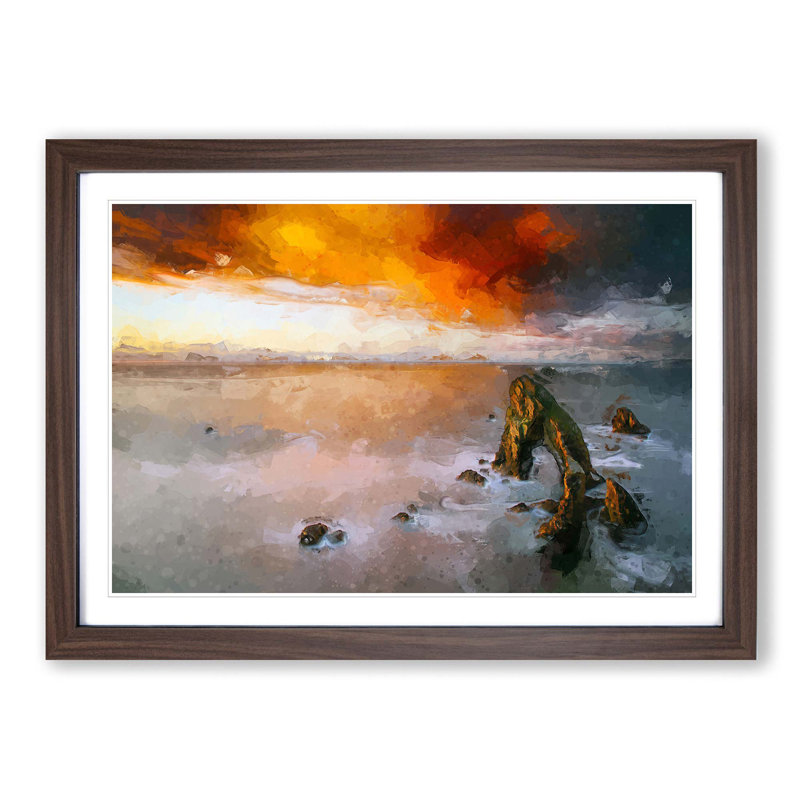 Crohy Head Sea Arch in Ireland in Abstract - Picture Frame Painting Print, 27cm H x 36cm W x 2cm D, Walnut Framed