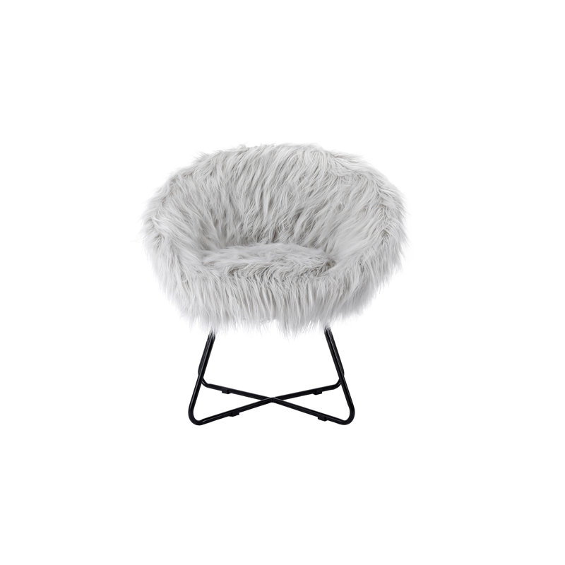 BirdRock Home Faux Fur Saucer Chair, Gray Faux-Black Legs, Gray Faux Fur, Black