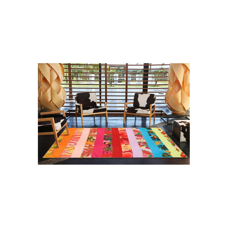 Colorful Line Themed Patterned Creative Machine Washable Rug, Square 3'3" Rug Pad Included