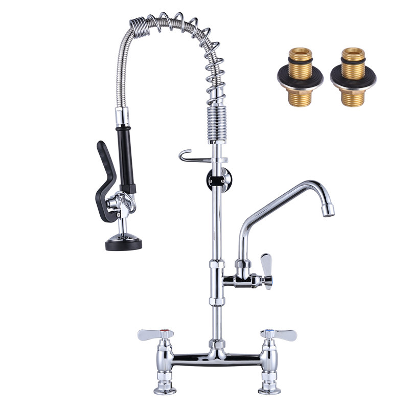 Commercial Kitchen Faucet with Pre-Rinse Sprayer 26 Inch, Silver