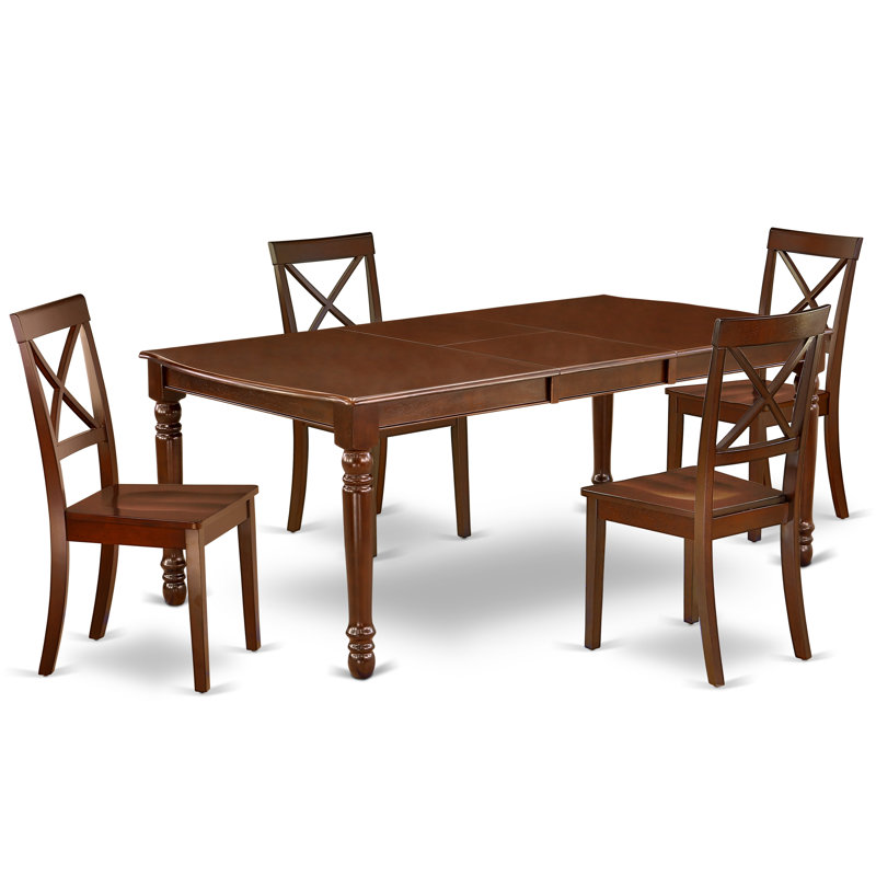  Table rectangulaire 5 pièces avec rallonge papillon et 4 chaises en bois d'acajou, 5 pièces : 1 table, 4 chaises, Mahogany