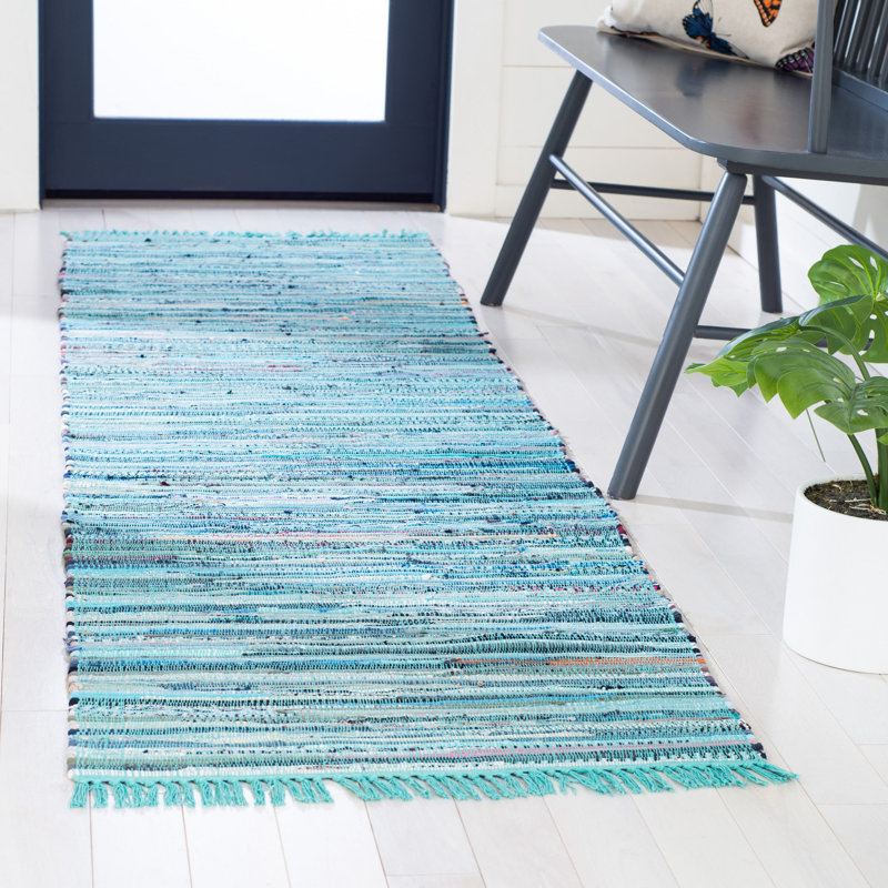 Tapis rayé en coton tissé à la main Fales Rag, Carré 6 pi