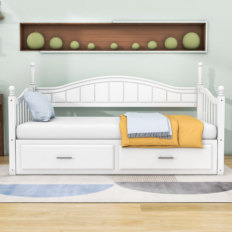 Alleson Wooden Twin Size Daybed with Trundle and 2 Storage Drawers, White