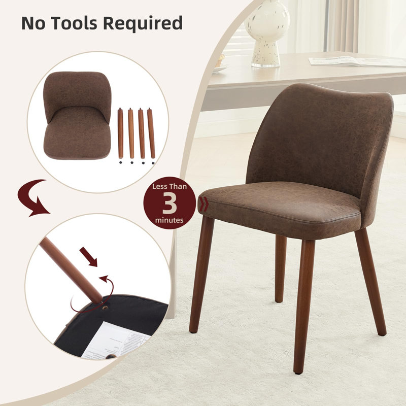 Upholstered Dining Chairs Set of 2, Modern Kitchen Chairs with Padded Seat and Wood Legs for Dining Room or Living Area, PU