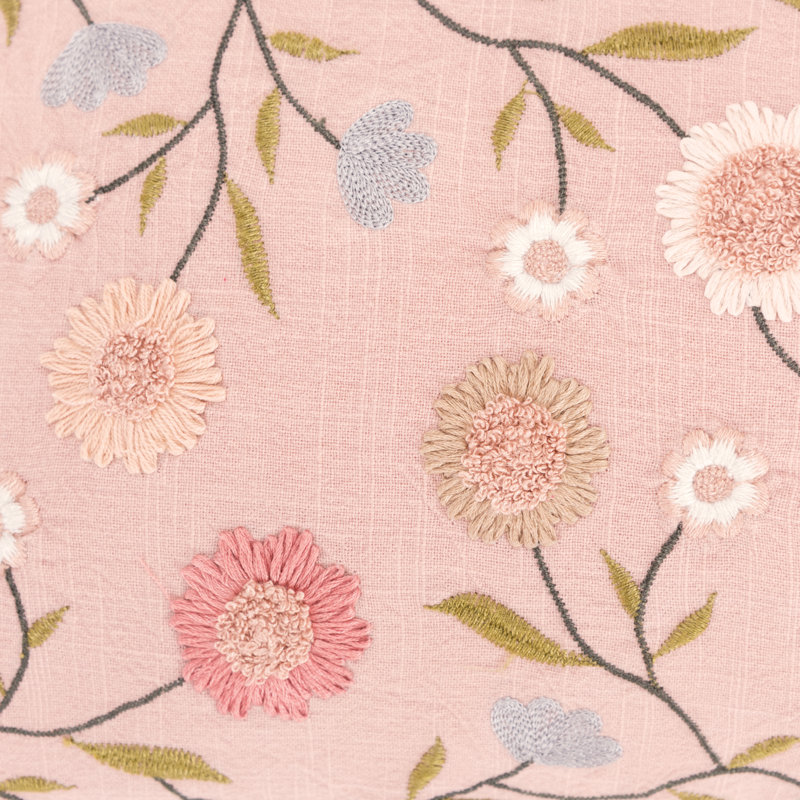 Blush Embroidered Floral Rectangular Petite Pillow