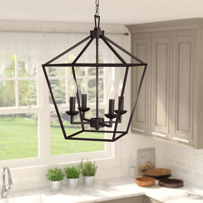 Hertford 4-Light Dimmable Geometric Lantern Pendant, Rubbed Oil Bronze