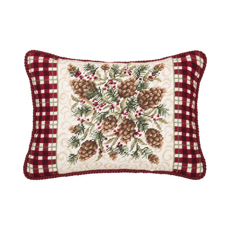Rustic Pine Needlepoint Christmas Holiday Throw Pillow