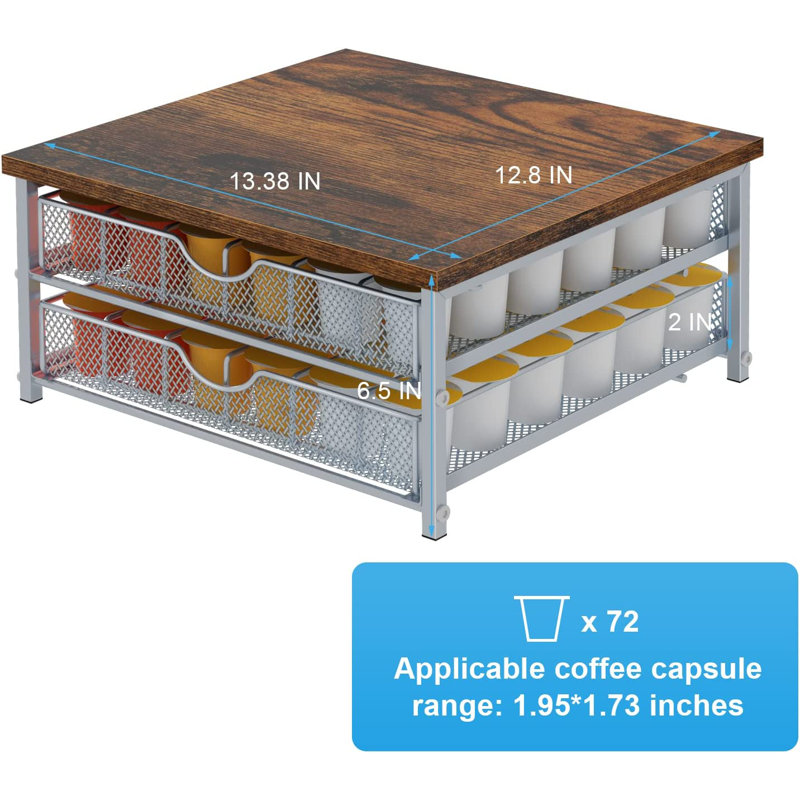 Tiroir à café à 2 niveaux avec 72 compartiments et tiroir coulissant, argent