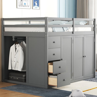 Jaquise Full Storage Loft Bed with Stairs, Armoires and Drawers