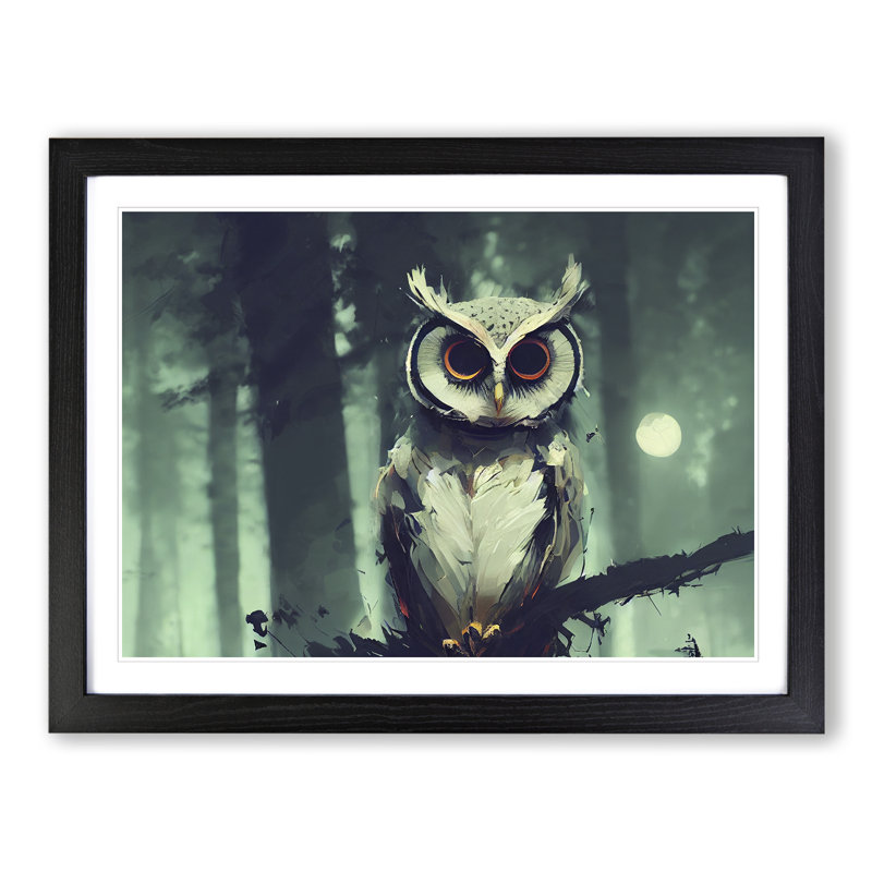 Owl Abstract - Single Picture Frame Print, Black, 46cm H x 64cm W x 2cm D