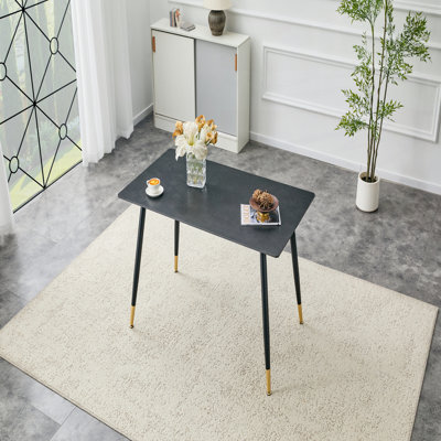 Table de salle à manger rectangulaire moderne, plateau en pierre frittée de qualité supérieure avec base en métal robuste, table de cuisine et de salle à manger résistante à la chaleur et aux rayures