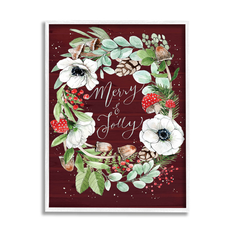 Merry & Jolly Seasonal Wreath Canvas Print with White Frame