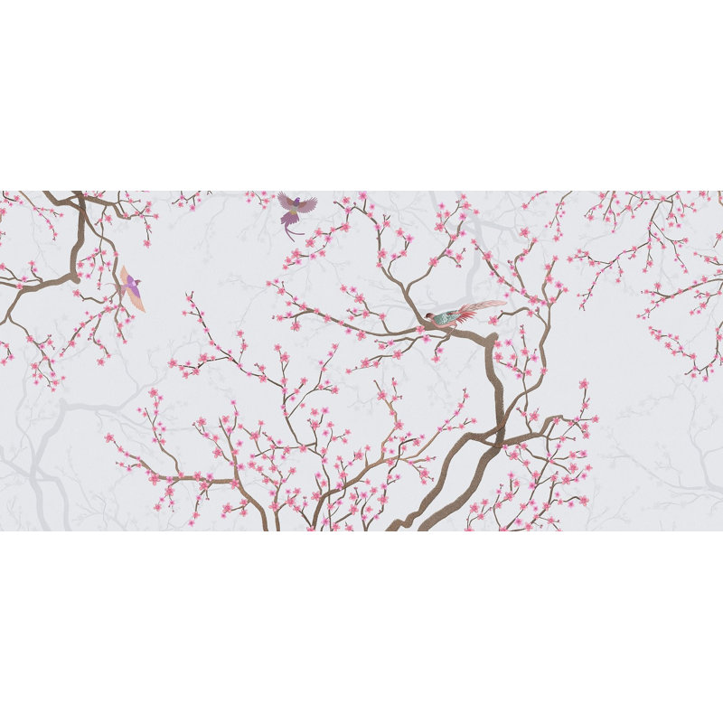 Papier peint floral, double rouleau mural cerisiers en fleurs amovibles, L 96 po x l 120 po