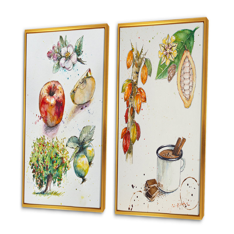 «Set of Apple Botanist II», ensemble de 2 impressions sur toile, H 20 po x l 24 po x P 1 po, Cadre flottant doré