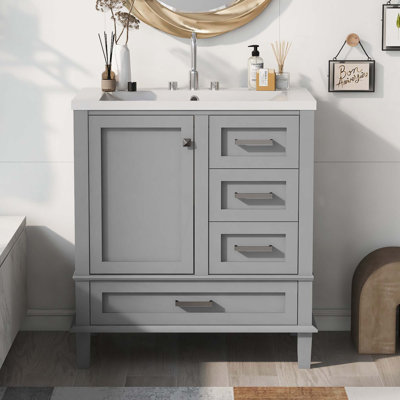 Meuble-lavabo contemporain avec lavabo, porte à fermeture douce et 3 tiroirs