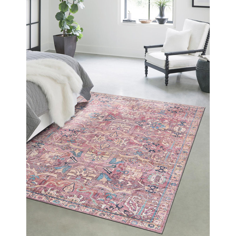Tapis rose tissé à la machine Gwaltney, Rectangle 4 pi 1 po x 6 pi 1 po