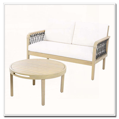 Ensemble de causeuse et table basse d'extérieur en bois d'acacia
