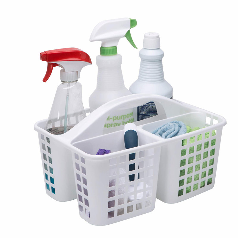 CompactCarry Utility Caddy - 3-Compartment Portable Storage Tote for Home & Dorm Organization, White