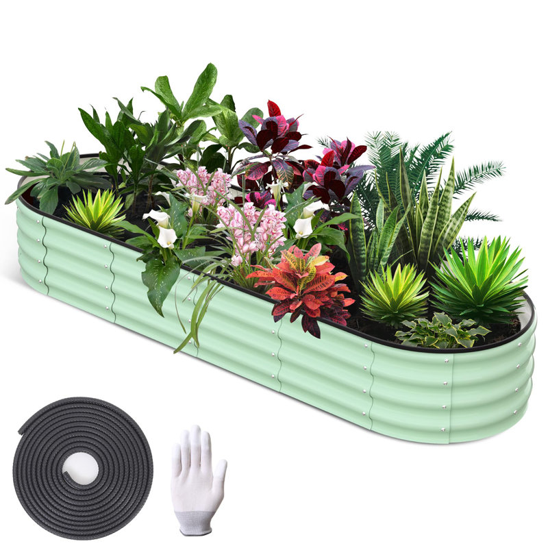 Lit de jardin surélevé ovale galvanisé avec base ouverte - Boîte à fleurs pour légumes et fleurs, Vert