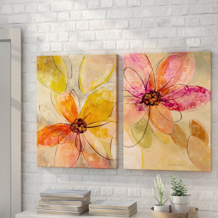 Neon Floral' by Silvia Vassileva 2 Piece Painting Print on Canvas Set