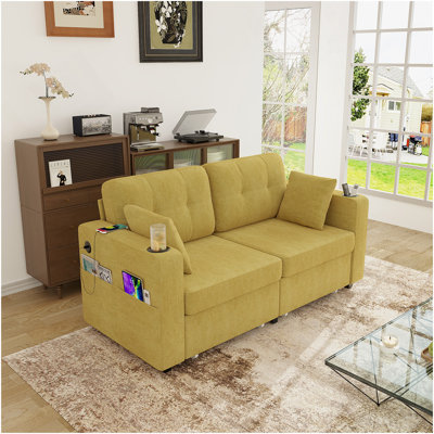 Sofas For Living Room, Couch Set,3 Seats Sofa, USB Charging,Wood Frame,Easy To Install,With Storage, Charging Station,Cup Holder,Modern Sectional Sofas For Living Room, Apartment,Chenille Fabric