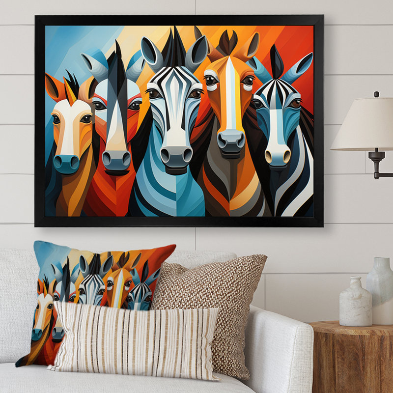 Zebra Cubist Family, reproduction d'art sur toile, H 30 po x l 40 po x P 1,5 po, Noir