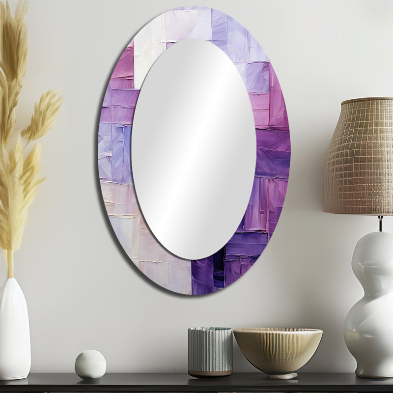 Décorations lilas à motif de treillis abstrait - miroir ovale mauve, 36 po x 24 po