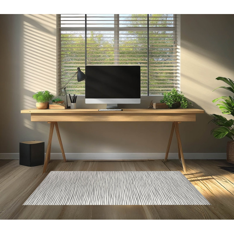 Tapis de bureau léger Ricky, L 7 pi x L 5 pi, Ivoire/gris anthracite