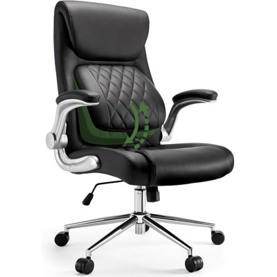 Ergonomic PU-Leather Office Chair: 5 Settings Lumbar Support, Executive Office Chair Height Adjustable With Padded Flip-Up Arms, Executive Desk Chair -  Hokku Designs, 28A55E7546A448C1840EE3964ABFD568