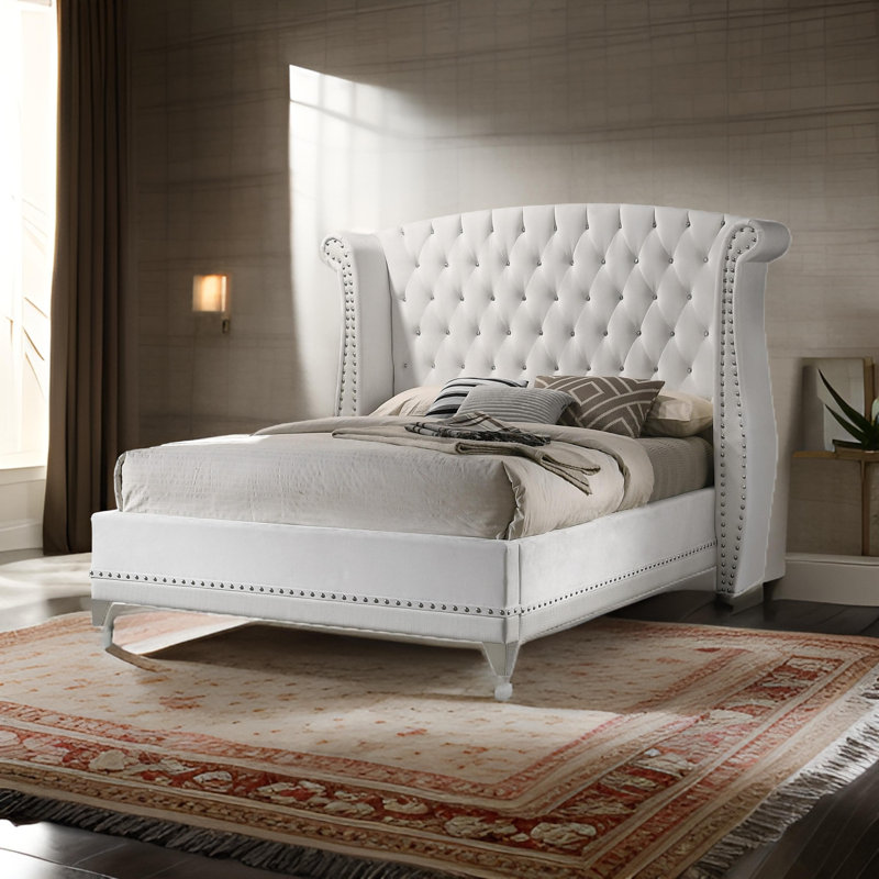 McManus Upholstered Wingback Bed, Queen, White