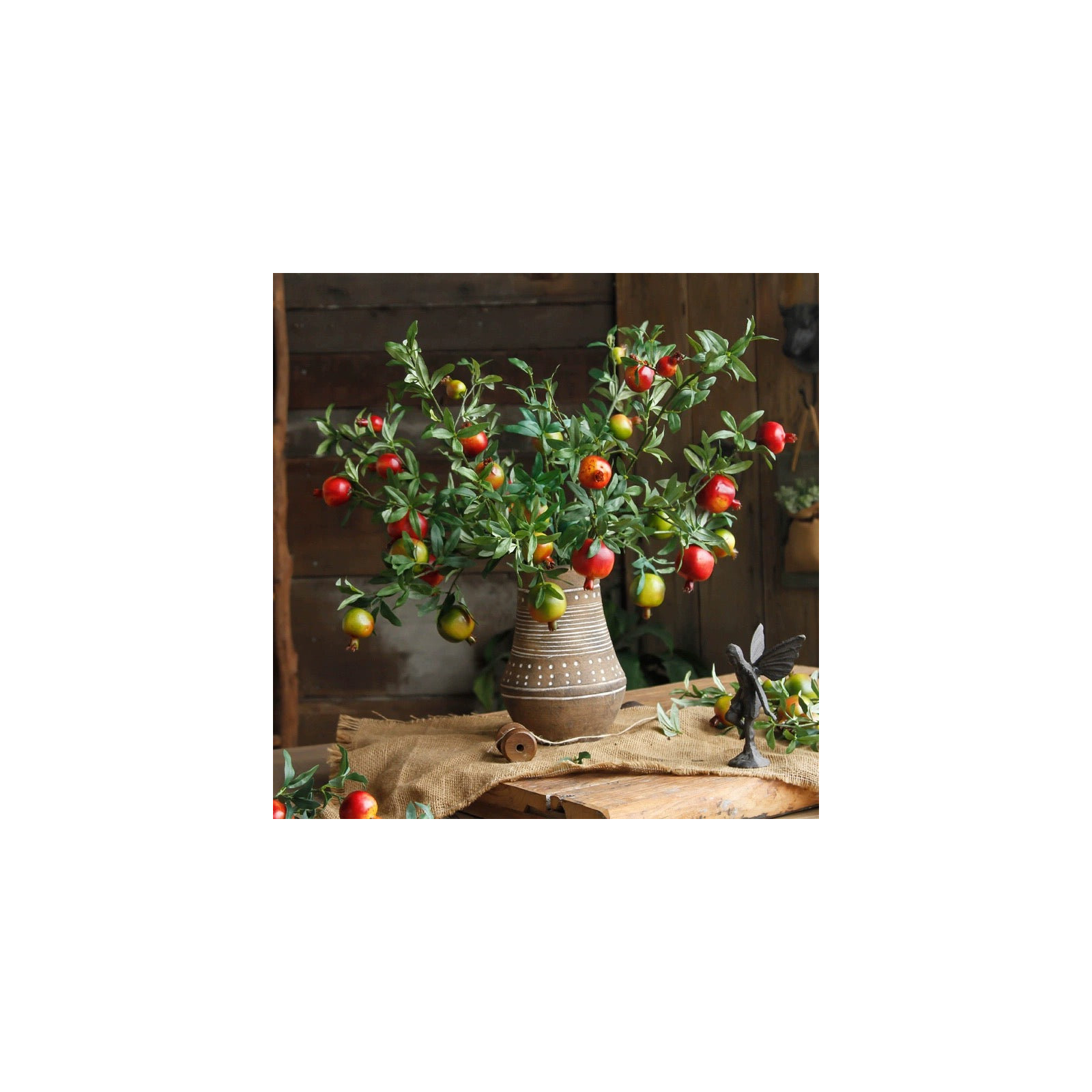 Big Fruit Faux Pomegranate Stem 32" Tall, Red