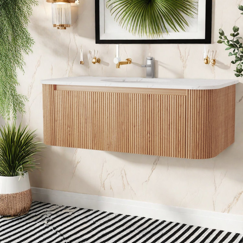 Meuble-lavabo moderne avec lavabo en céramique, marbre de Carrare, fixation murale 42 po