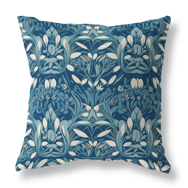 Coussin décoratif réversible intérieur / extérieur Petal Mirage, Bleu / blanc, H 26 po x l 26 po