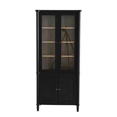 Vitrine avec rangement 73 73 po H, armoire Mid-Century moderne avec portes en verre, armoire vitrée pour couloirs, cuisine et bureau - noir