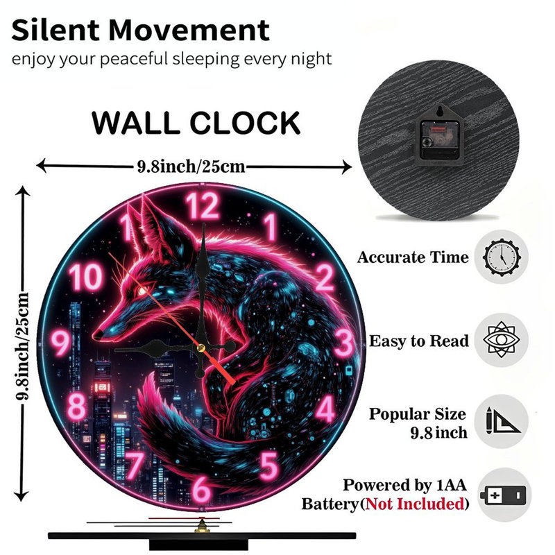 Horloge murale Neon Fox