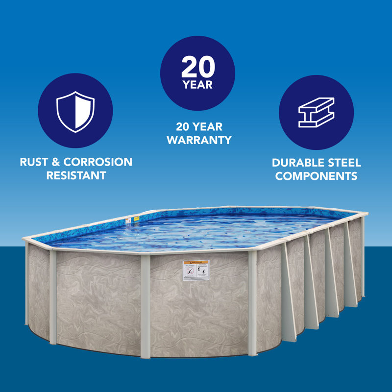 Seaside Resin Oval Hard Sided Pool 54'' H x W x 384'' L , with Pump Included, 32' L x 12' W x 54" H