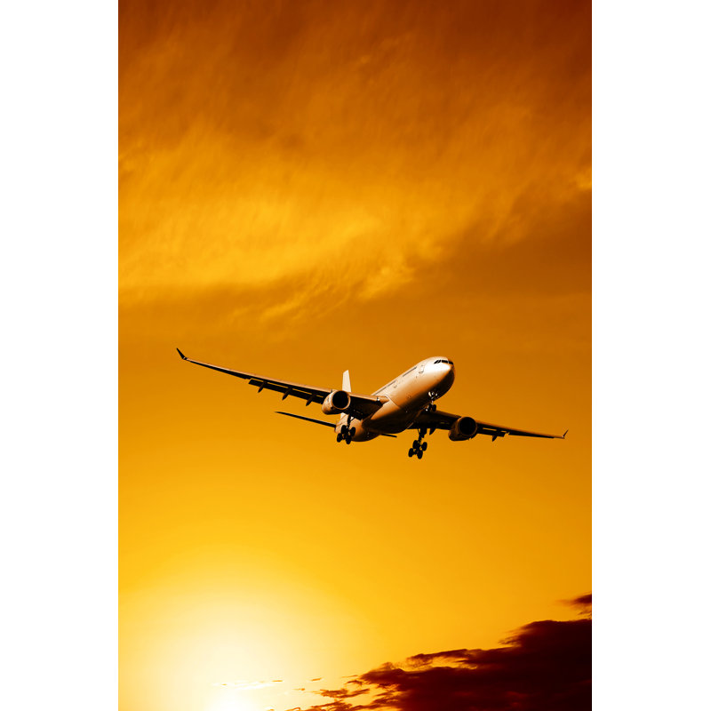 Jet Airplane Landing At Sunset by Sharply_done - No Frame Art Prints on Canvas, 91cm H x 61cm W