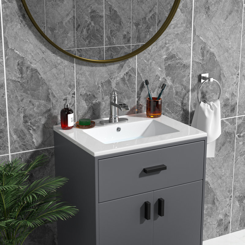 24" White Ceramic Rectangular Bathroom Single Vanity Top Sink Only with Overflow, Single