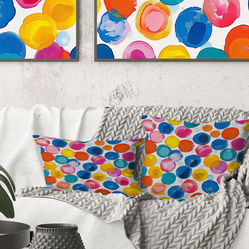 Blue Green Polka Dot Pattern - Polka Dot Lumbar Pillow