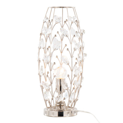 18" Contemporary Metal Uplight Lamp, Polished Nickel with Clear K9 Crystal Accents