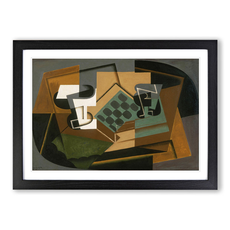 Chessboard and Glass by Juan Gris - Picture Frame Graphic Art, Black Framed, 36cm H x 48cm W x 2cm D