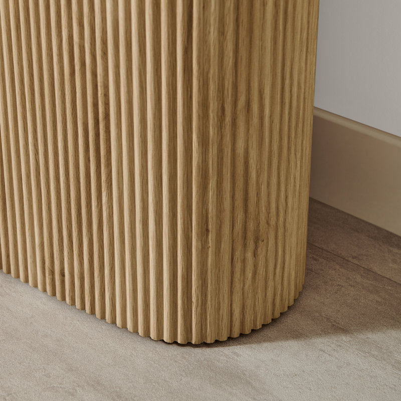 Penny Pillar Round Wood Console Table - Simple & Elegant Scandi Style, Oak
