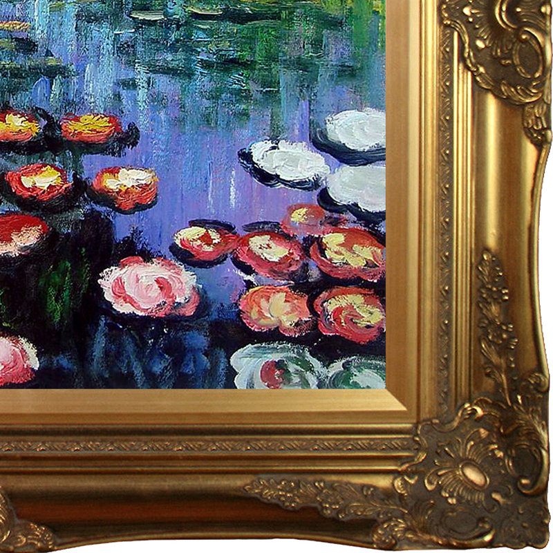 "Water Lilies" (rose), reproduction d'art sur toile, H 28 po x l 32 po x P 2 po, Or victorien